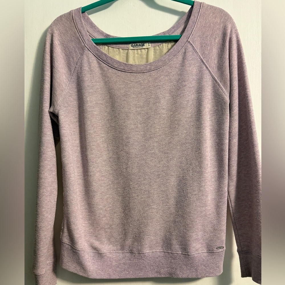 Garage - Light Purple Sweatshirt w/ Chiffon & Crochet Back (EUC) Medium